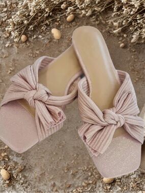 Women’s Bow Knot Slide Sandals - Blush Pink